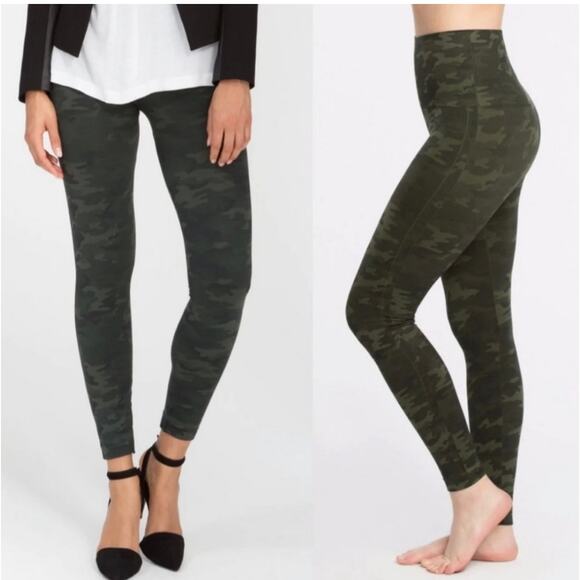 Spanx Look at Me Now Seamless Legging Sz S Green Camo High Waist Shaping Pull On - Picture 1 of 9